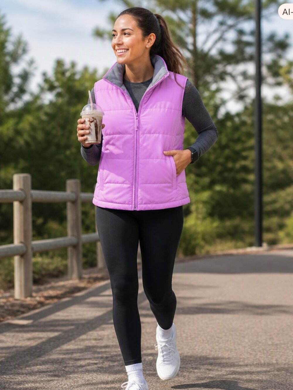 Athletic Works Pink Orchid Fleece Lined Down Puffer Vest Jacket Size M EUC